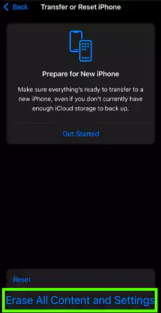Erase All Content and Settings