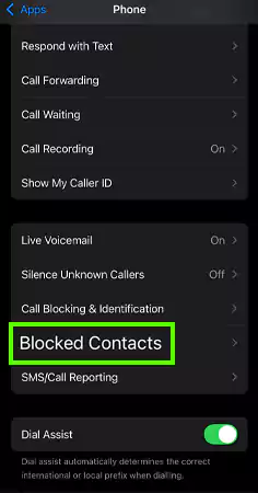 Tap on Blocked Contacts