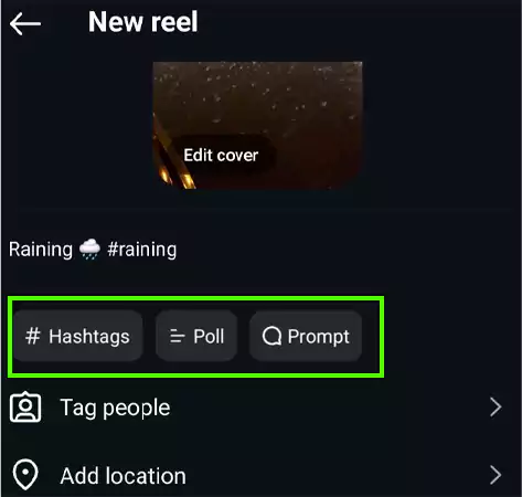 Add a trending Hashtags Poll or Prompt option to your reel