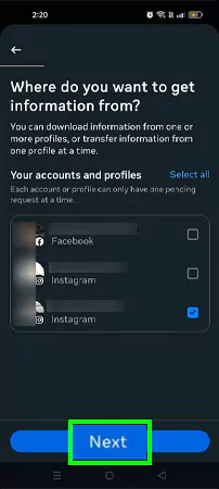Choose the account and tap Next
