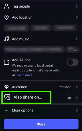Go for the Also share on option and tap to turn on the toggle