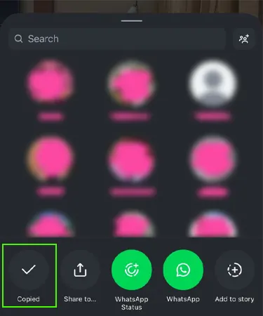 Once chosen, you’ll get the Copied option