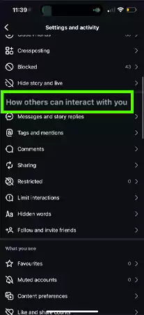 Scroll down to the How others can interact with you section