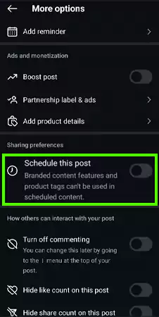 Scroll down to the Schedule this post option and turn on the toggle