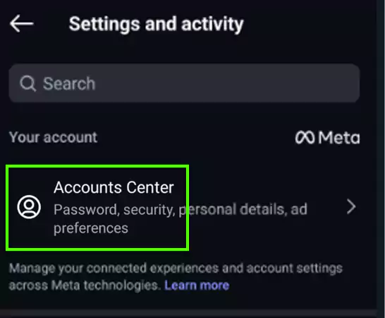 Tap on Accounts Center