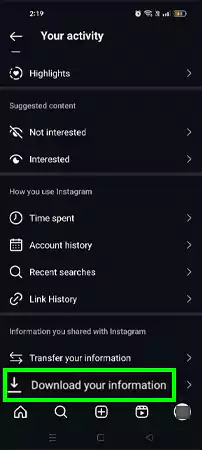 Tap on Download your information