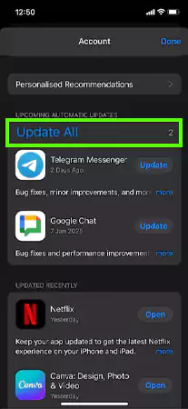 Tap on Update All