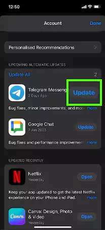 Tap on Update