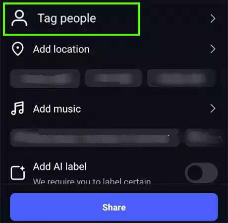 Tap on the Tag people optionss