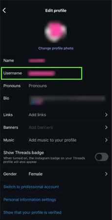 Tap on the Username tab