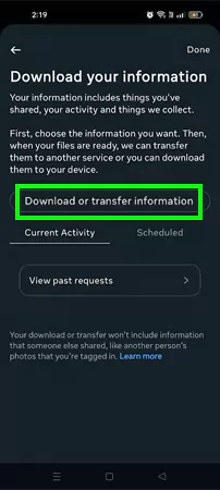 tap on Download or transfer information
