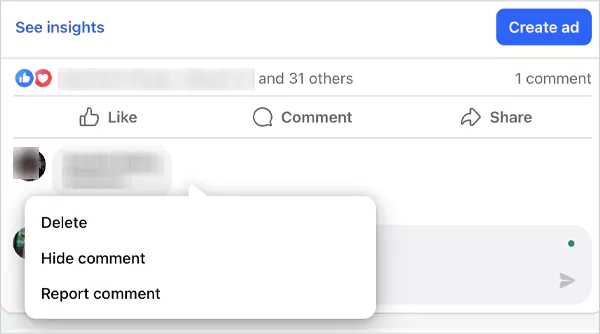 Select hide comment or delete