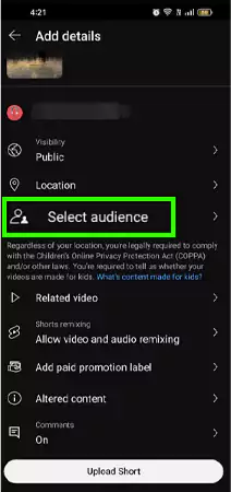 Tap on Select audience
