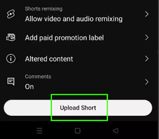Tap on Upload Short