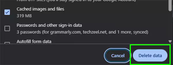 Click Delete data