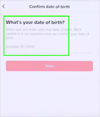 Confirm Date of Birth