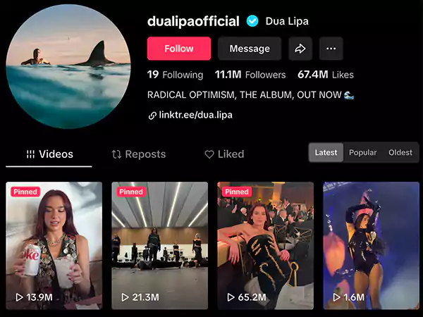 Dua Lipa on TikTok