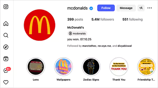 Mc Donalds on Instagram and TikTokk