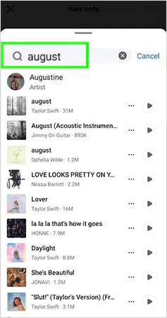Search for the song you want to add to your FB profile