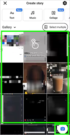 Select the picture you want to post as an FB story or go for the camera icon