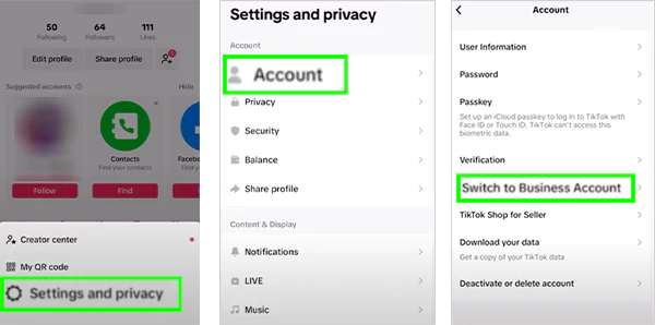 Settings and Privacy then Account then Switch to Business Account