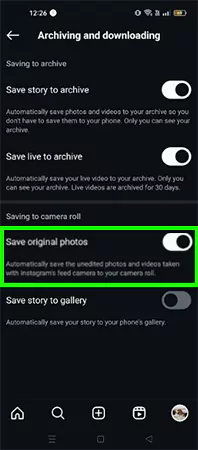 Tap on Save original photos