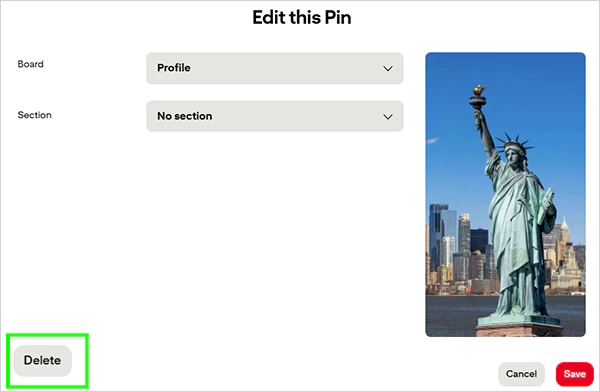 Click on the Delete option