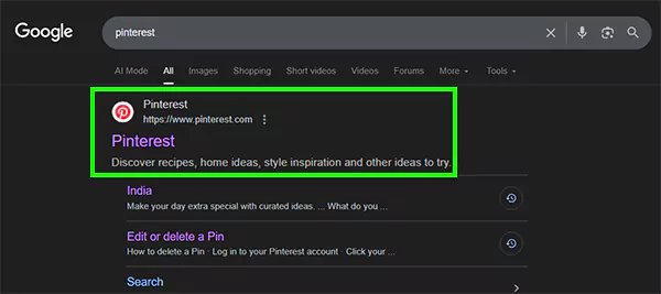 Go to the official website of Pinterest
