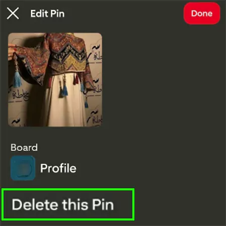 Head over to the Delete this Pin option