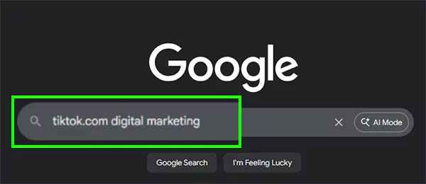 Search for tiktok com along with keyword topic or content creator name