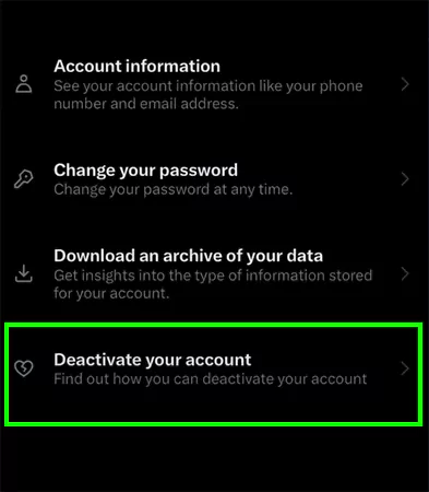 Select Deactivate Your Account