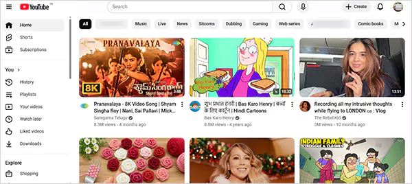 Go to the official website of YouTube