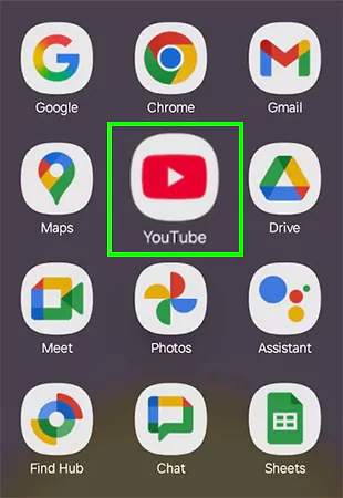 Locate the YouTube app on your device