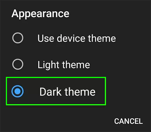 Select the Dark theme