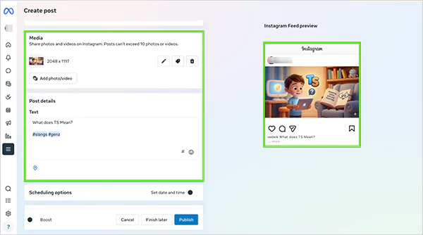 Add media and post details