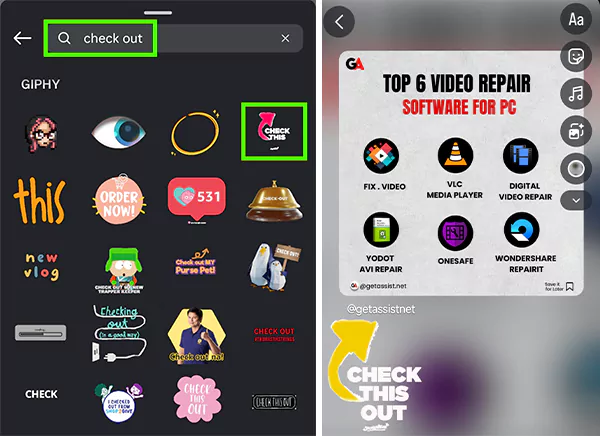 Choose or Search GIF to add on Instagram Story