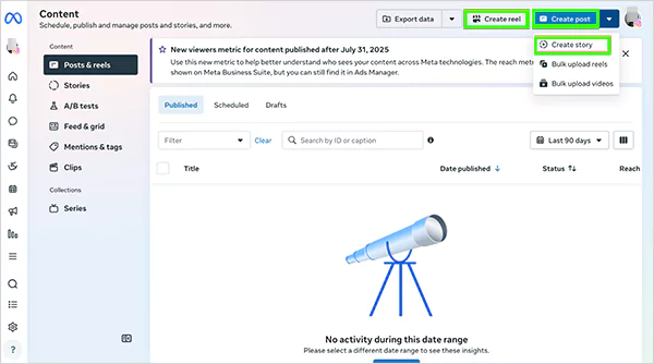 Create Reel Create Post Create Story