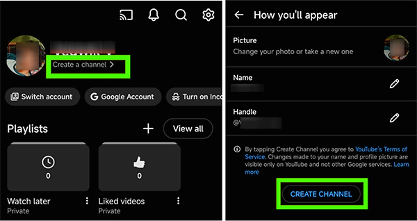 Create a Channel and Create Channel buttons