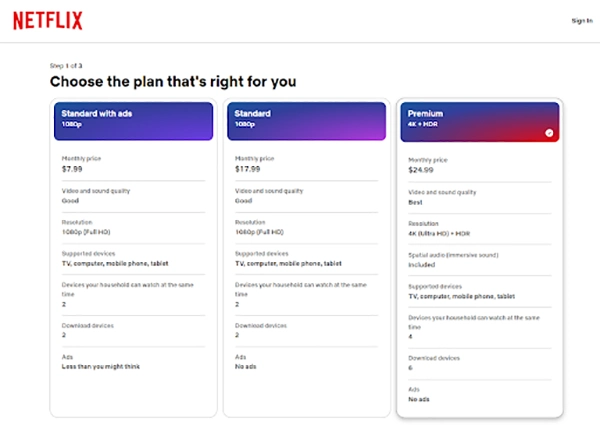 Netflix Premium Cost