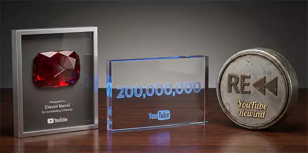 Ruby Play Button 200 Million Subscriber Button and YouTube Rewind Button