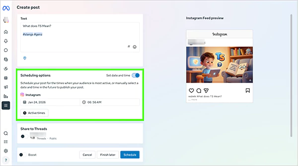 Set date and time option