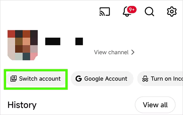Switch Account tab