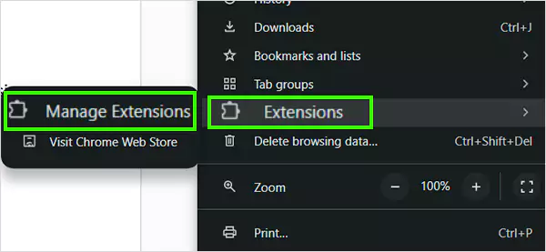 Tap on Extensions and move forward with Manage Extensions