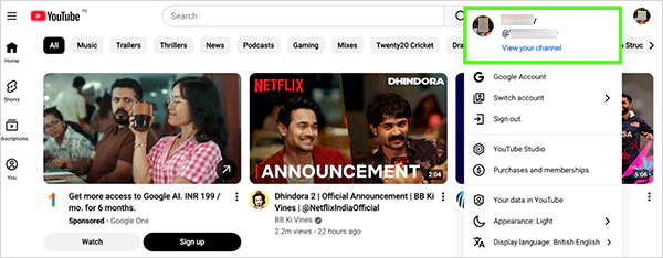 View your channel button