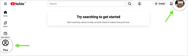 YouTube com You tab and Profile Icon