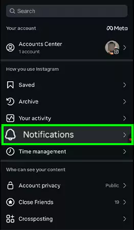 Open the Notification options