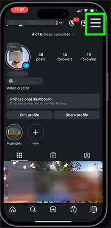 Reach settings by clicking the three lines