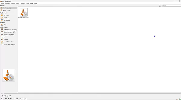Saved video file in the VLC software and the Windows drive