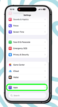 Scroll down to the Apps section