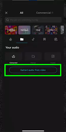 Tap on the Extract audios from videos option